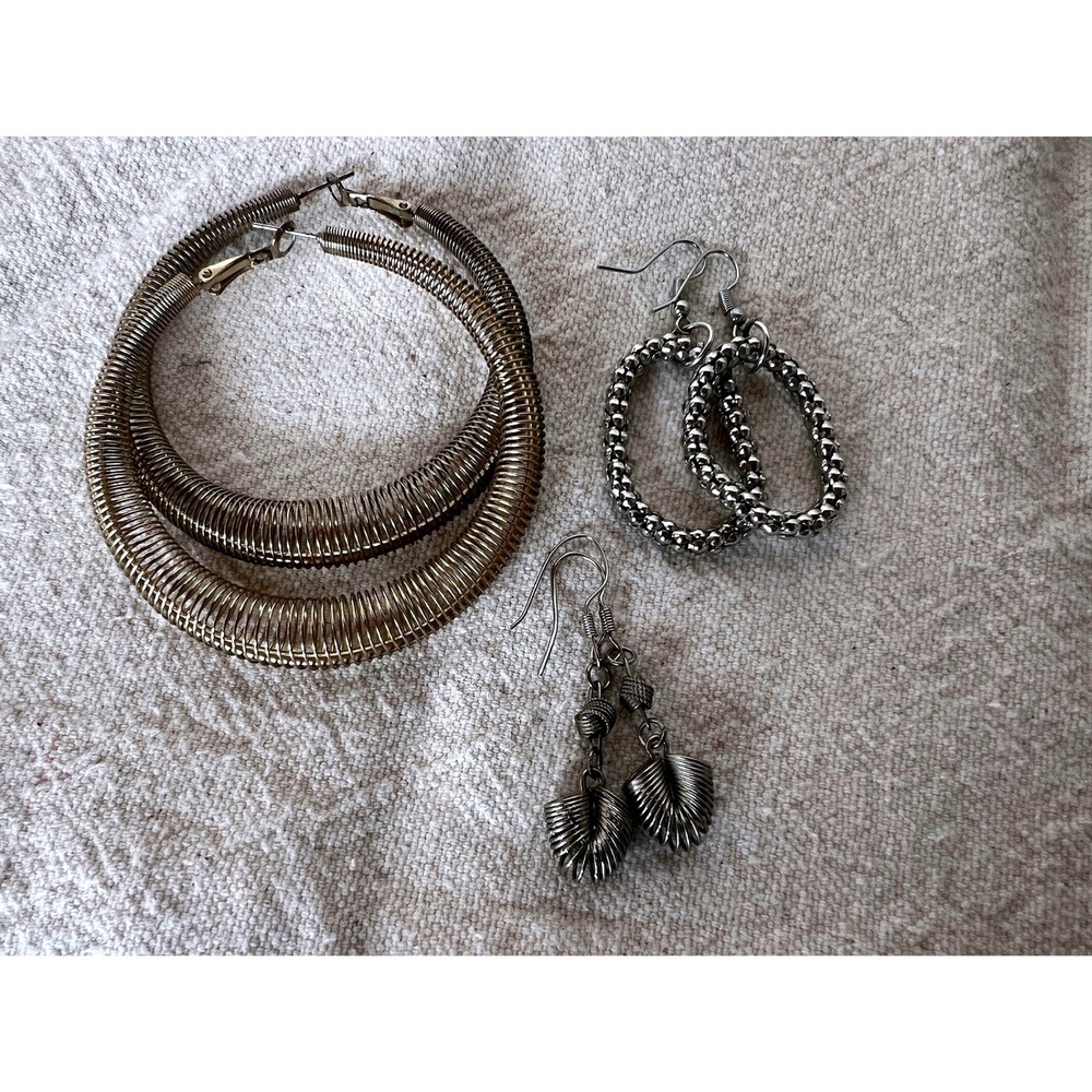 3 Pair Earring Set Silver Gold Silver Hoop Drop Coiled Y2K Streetwear Retro